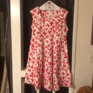 White with red floral pattern vintage style dress